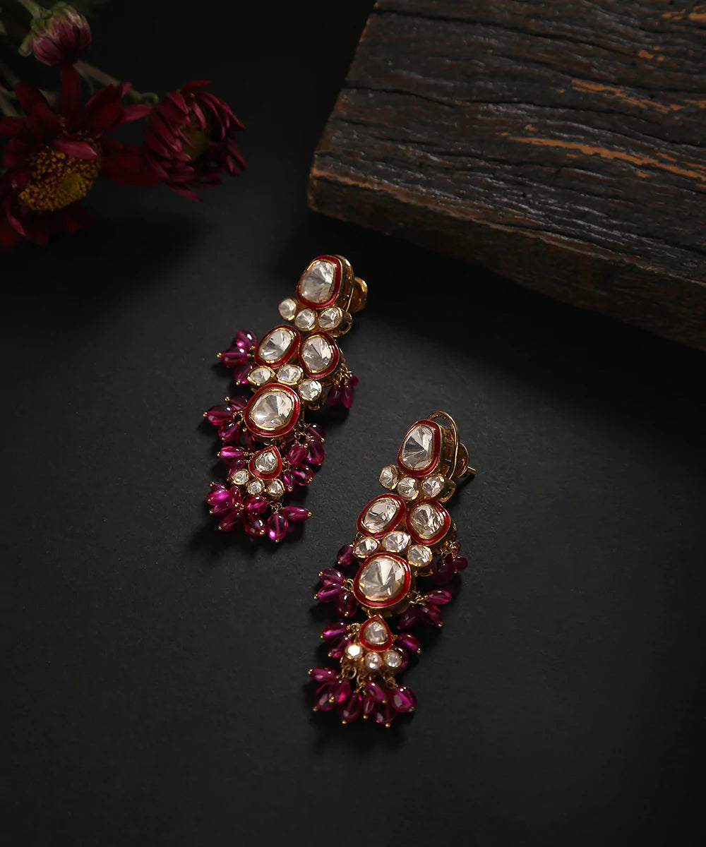 Abhaya_Handcrafted_Pure_Silver_Earrings_With_Moissanite_Polki_And_Ruby_WeaverStory_01