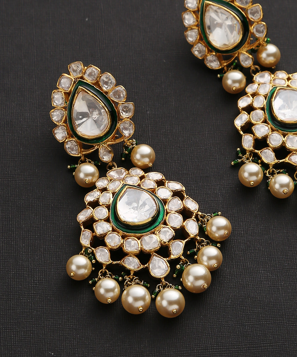 Polki jhumka,indian jewelry,Cocktail Earrings,jhumka Jewelry in  Silver,Indian Earrings,Indian Jewelry,flat diamond studs-NIHIRA-SHABURIS |  Silver market, All gems, Cocktail earrings