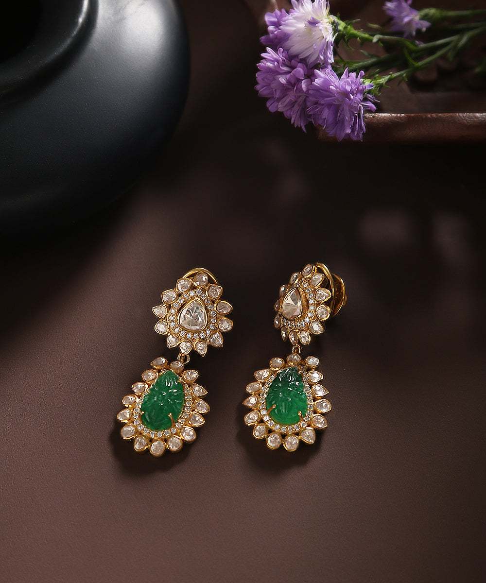 Nazma_Earrings_Handcrafted_With_Moissanite_Polki_And_Emeralds_In_Pure_Silver_WeaverStory_01