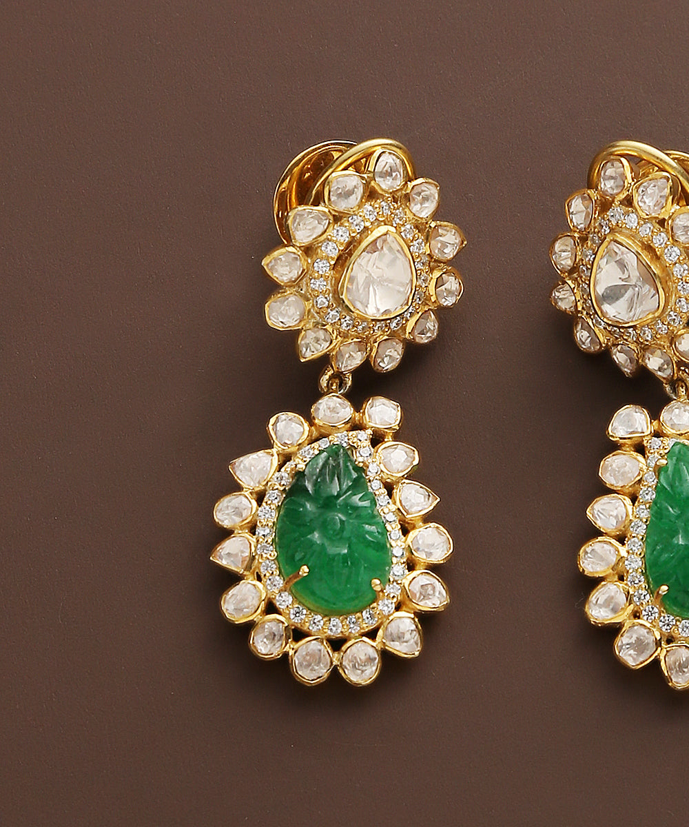 Nazma_Earrings_Handcrafted_With_Moissanite_Polki_And_Emeralds_In_Pure_Silver_WeaverStory_03