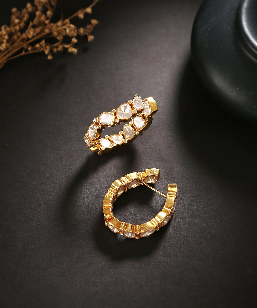 Moissanite_Polki_Gold_Plated_Pure_Silver_Hoops_WeaverStory_01