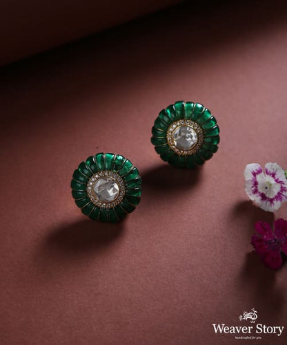 Kaira_Pure_Silver_Stud_Earring_with_Moissanite_Polki_WeaverStory_01