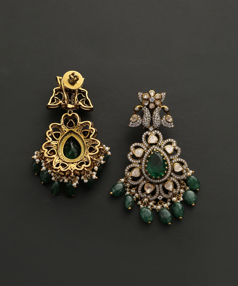 Arwa_Handcrafted_Pure_Silver_Earrings_With_Moissanite_Polki,_Swarovski_And_Emeralds_WeaverStory_03