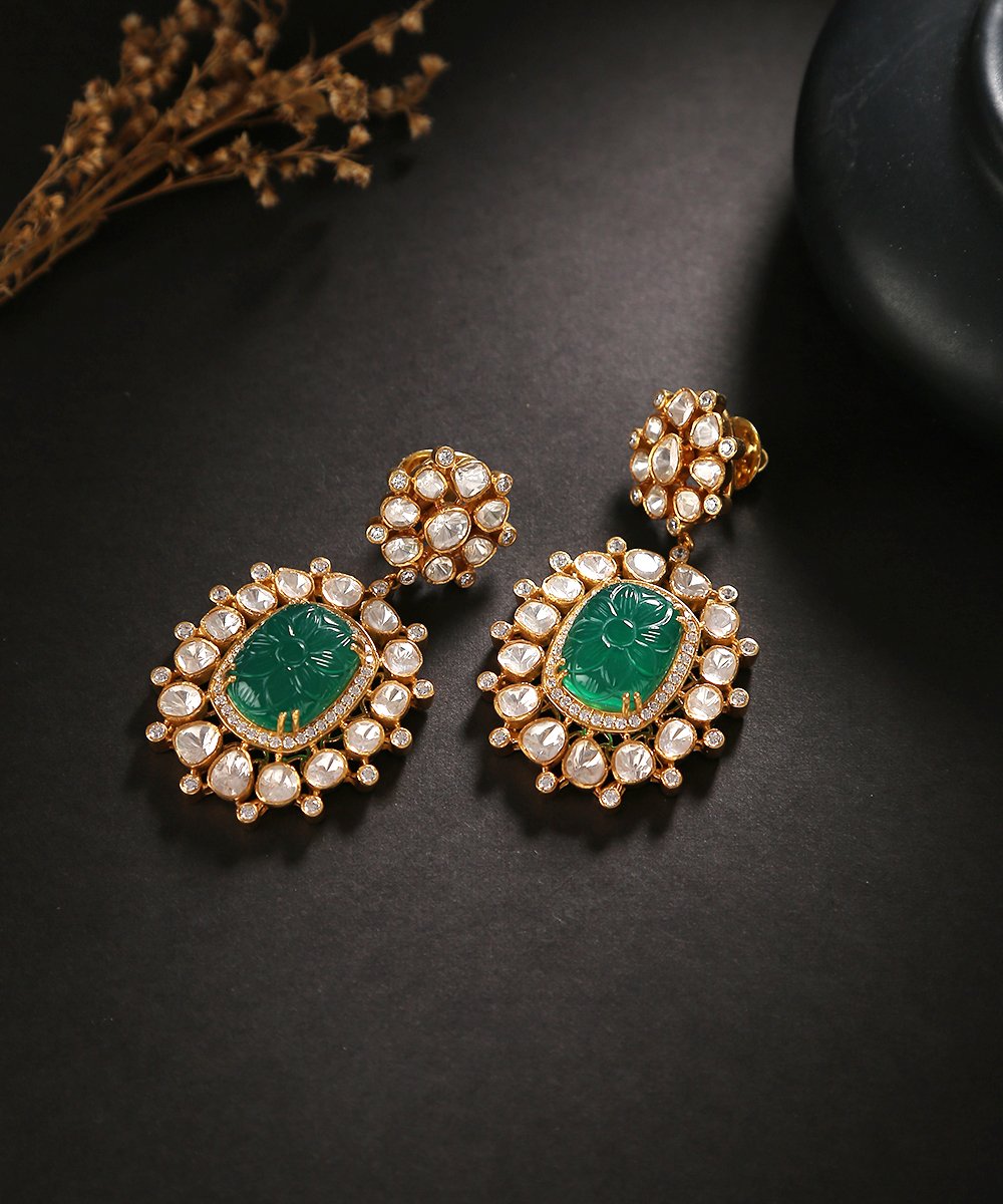 Patrani Emerald Green Polki Earrings – WeaverStory