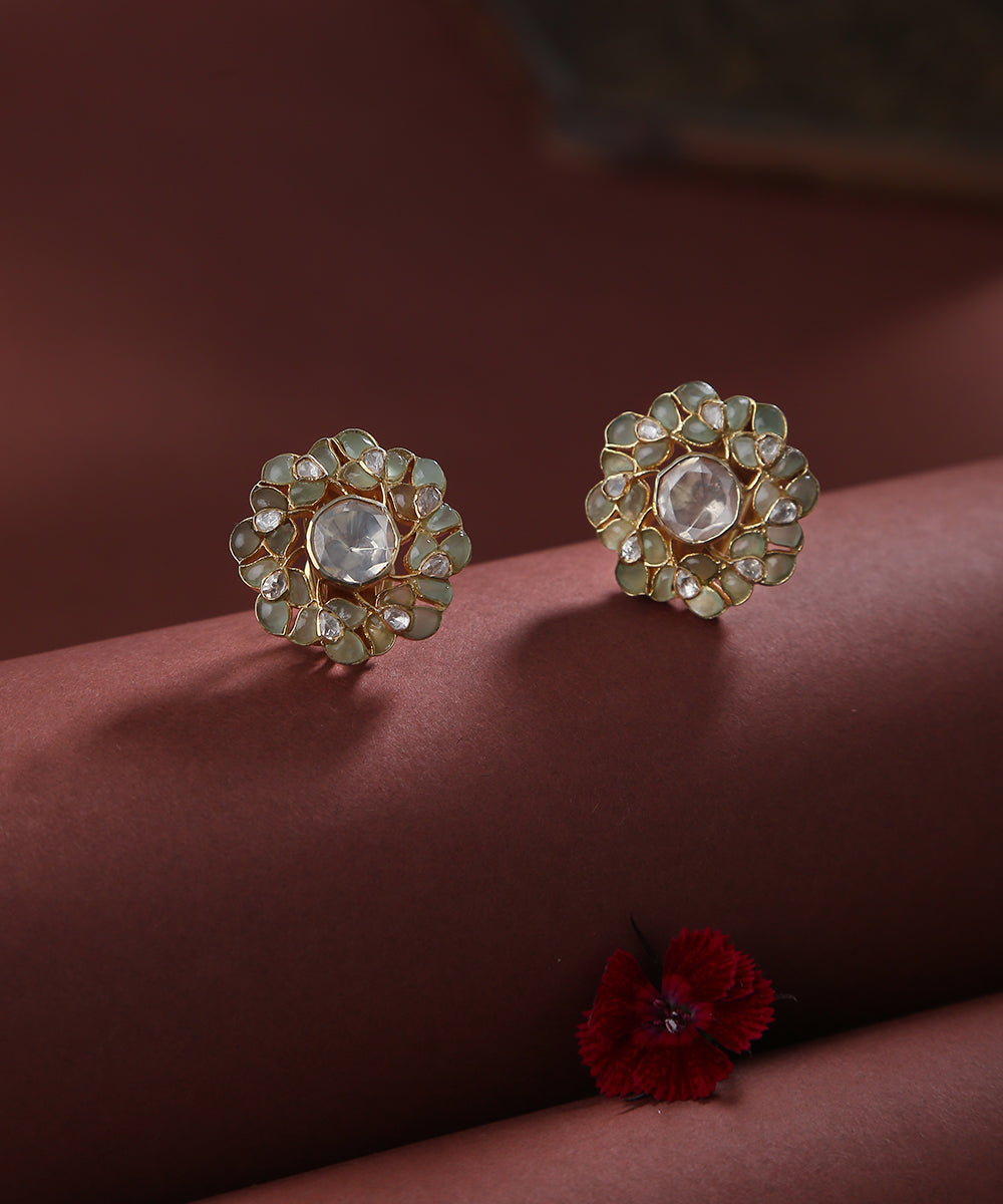 Ruhani_Stud_with_Moissanite_Polki_and_Pure_Silver_Earring_WeaverStory_01