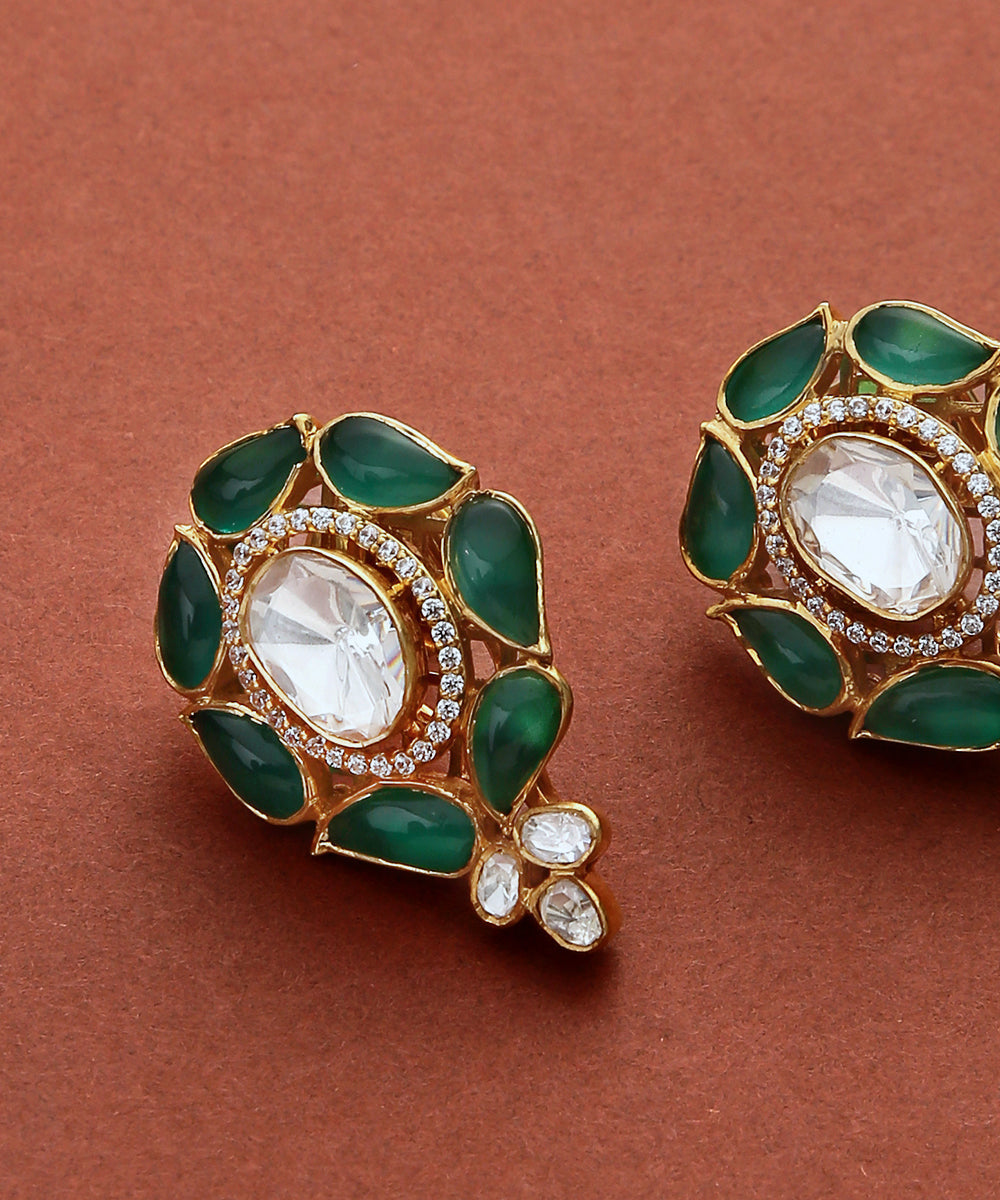 Nafisa_Green_Emerald_Stud_Earrings_with_Moissanite_Polki_and_Pure_Silver_WeaverStory_03
