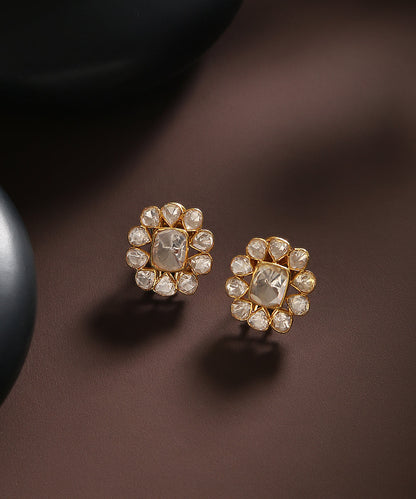 Gul_Pure_Silver_Studs_Handcrafted_With_Moissanite_Polki_WeaverStory_01