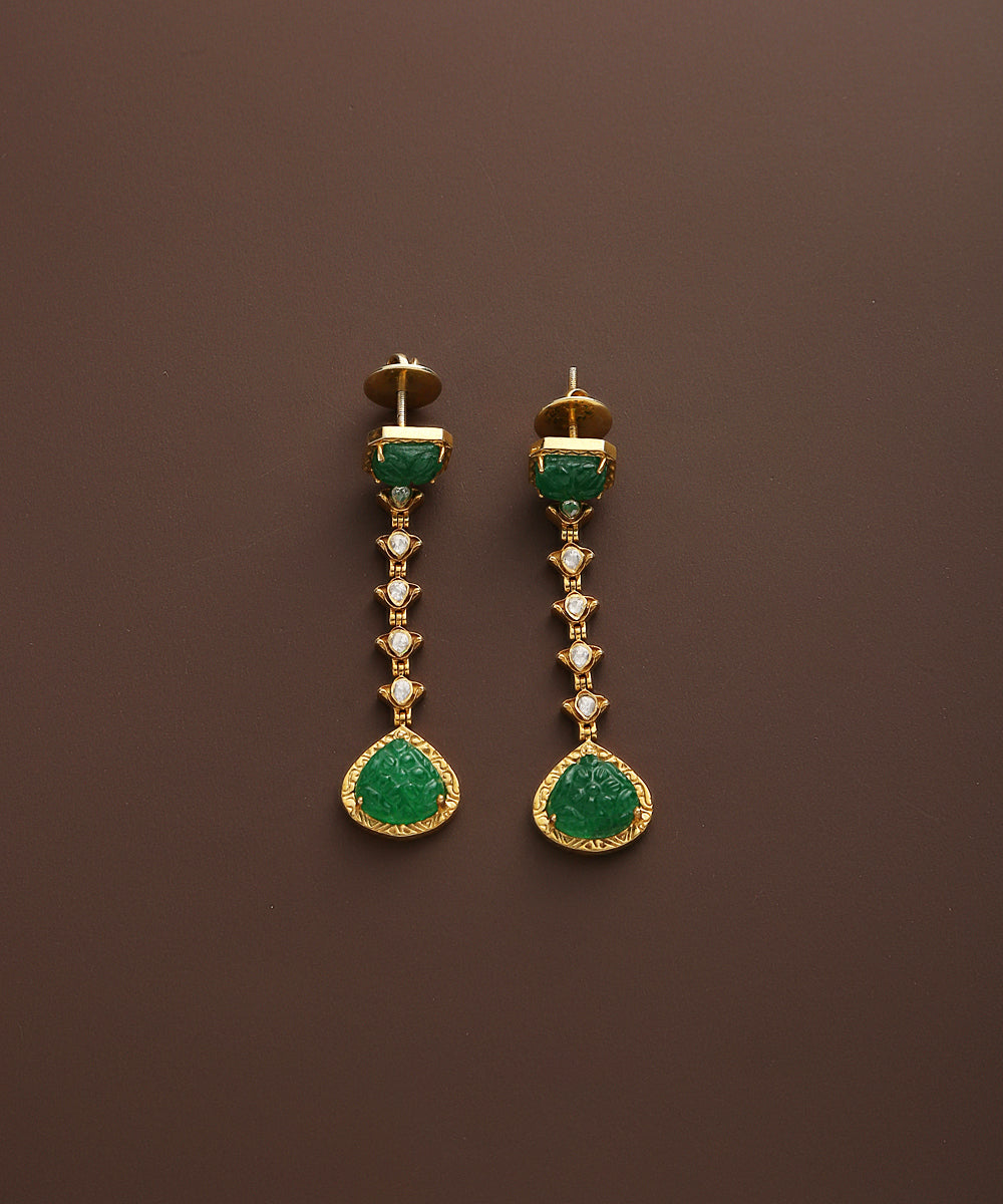 Humaida_Pure_Silver_Earrings_Handcrafted_With_Moissanite_Polki_And_Emeralds_WeaverStory_02
