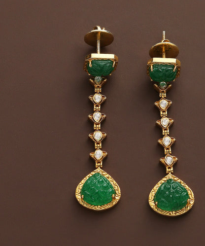 Humaida_Pure_Silver_Earrings_Handcrafted_With_Moissanite_Polki_And_Emeralds_WeaverStory_03