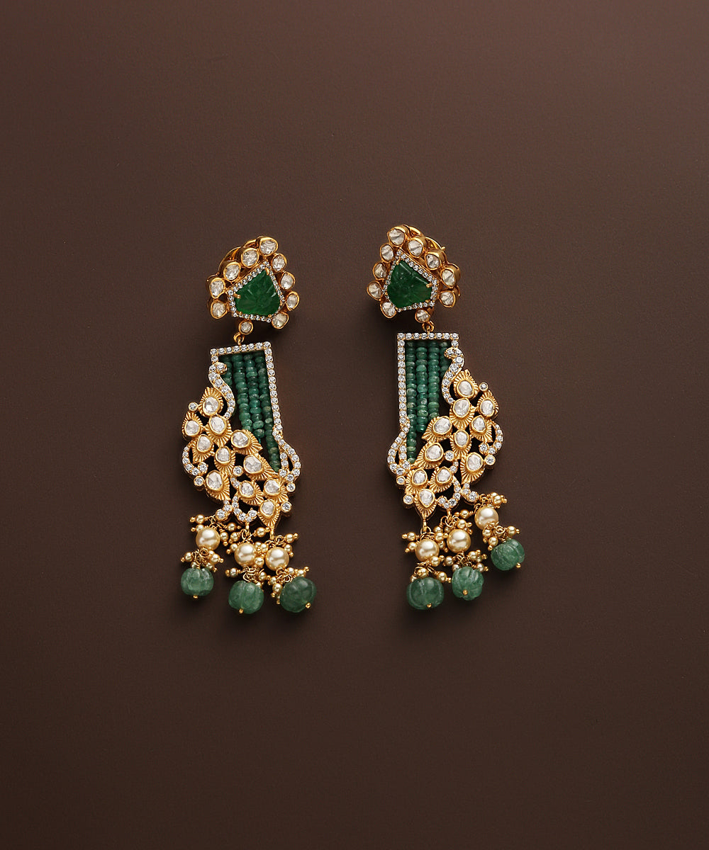 Acoustic_Pure_Silver_Earrings_Handcrafted_With_Moissanite_Polki_And_Emeralds_WeaverStory_02