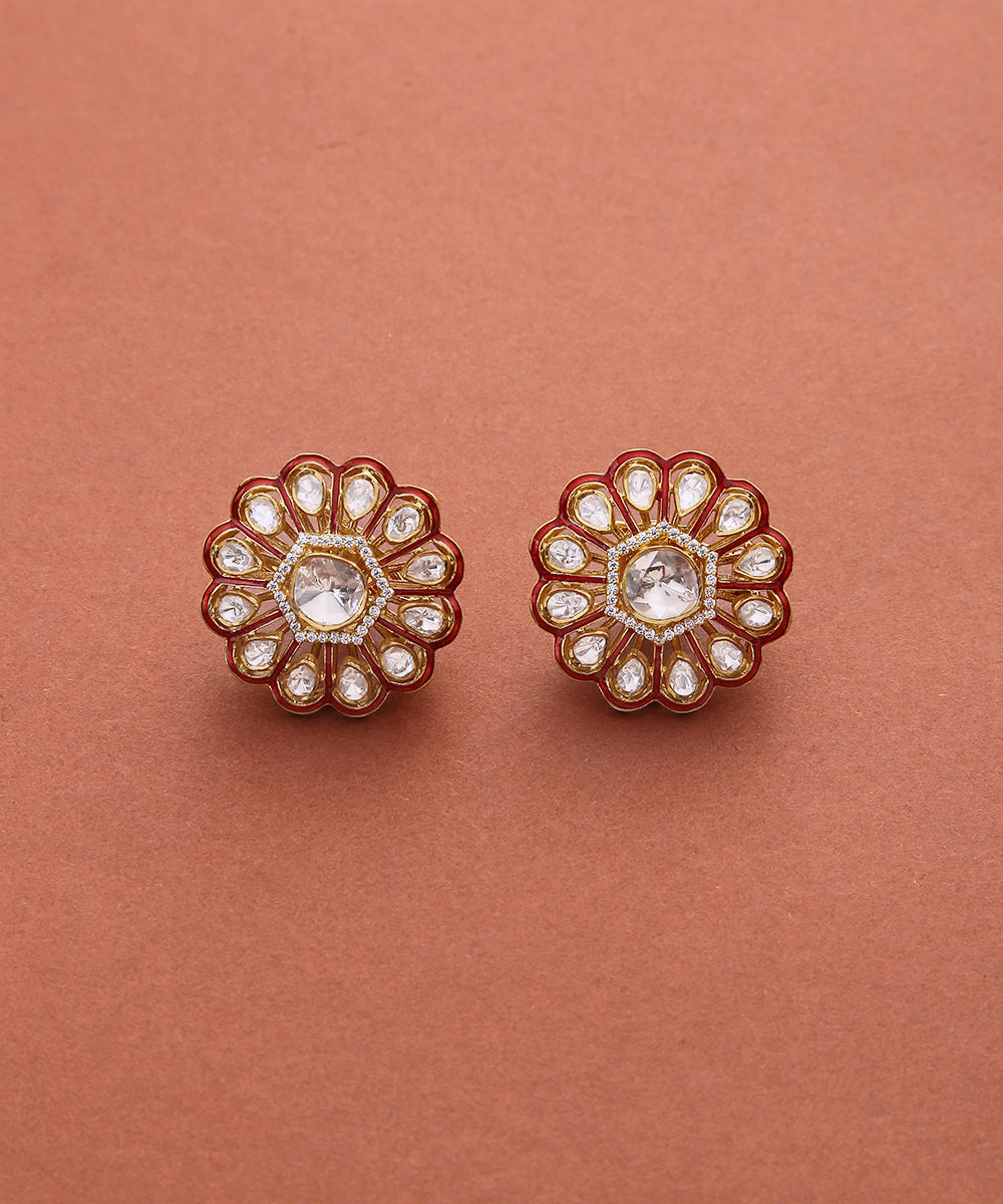 Taara_Handcrafted_Stud_Earring_with_Moissanite_Polki_and_Pure_Silver_WeaverStory_02