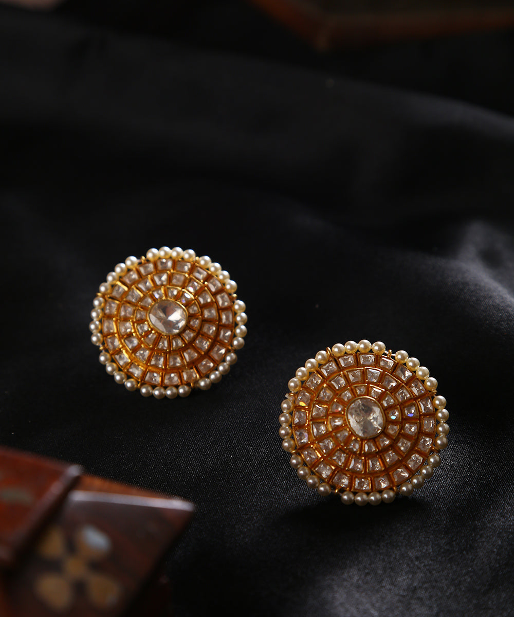 Sania_Pure_Silver_Studs_With_Pearls_And_Moissanite_Polki_WeaverStory_01