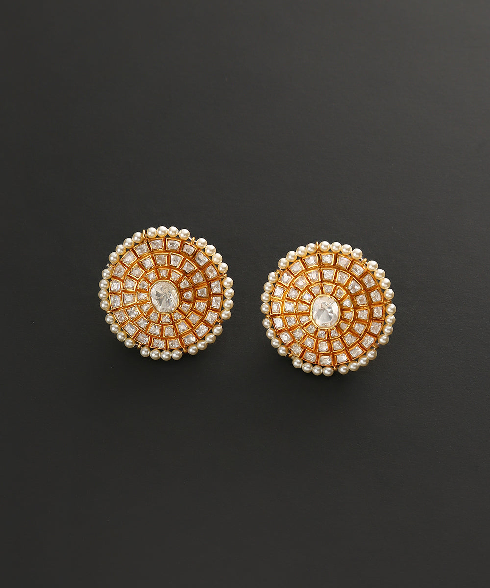Sania_Pure_Silver_Studs_With_Pearls_And_Moissanite_Polki_WeaverStory_02