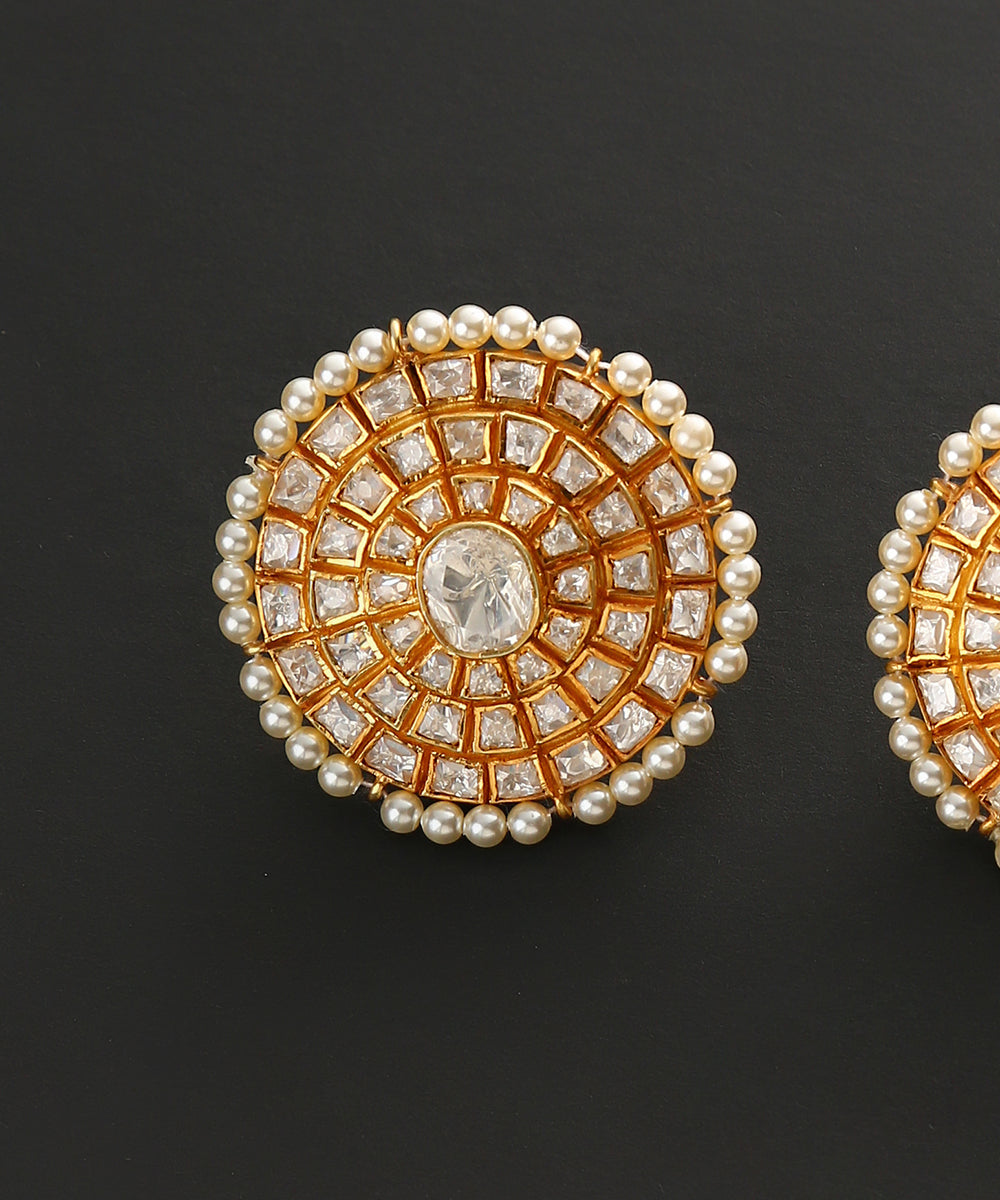 Sania_Pure_Silver_Studs_With_Pearls_And_Moissanite_Polki_WeaverStory_03
