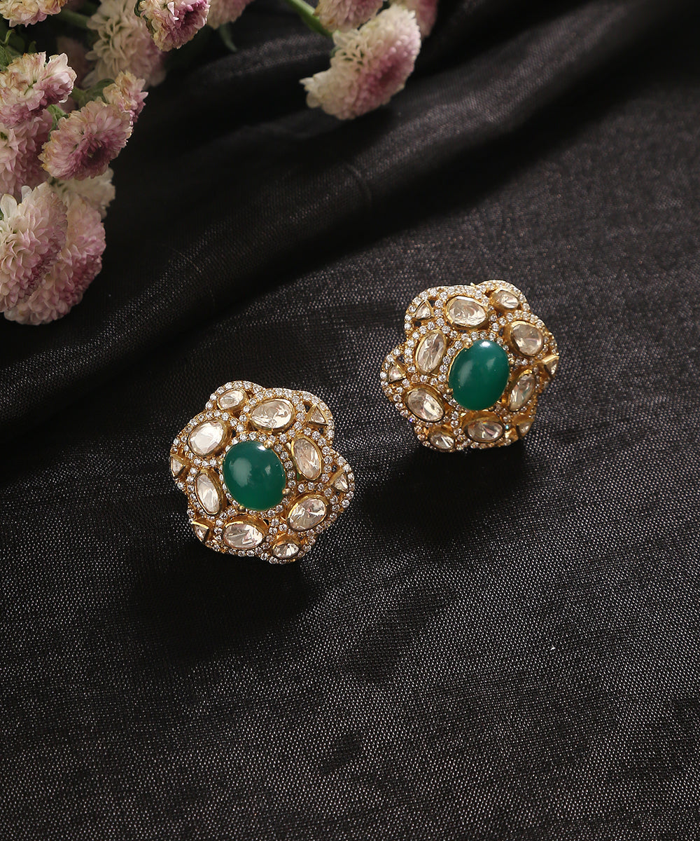 Bhavin_Handcrafted_Pure_Silver_Earrings_With_Emeralds_And_Moissanite_Polki_WeaverStory_01