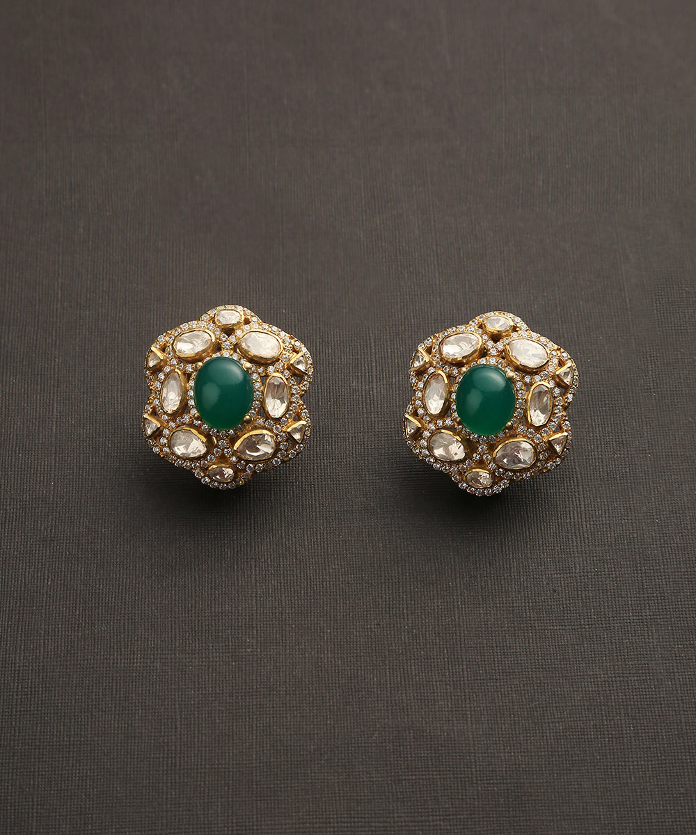 Bhavin_Handcrafted_Pure_Silver_Earrings_With_Emeralds_And_Moissanite_Polki_WeaverStory_02