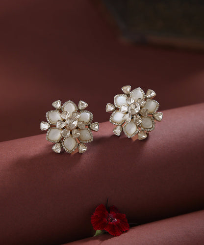 Phool_Stud_Earring_Handcrafted_With_Moissanite_Polki_and_Pure_Silver_WeaverStory_01