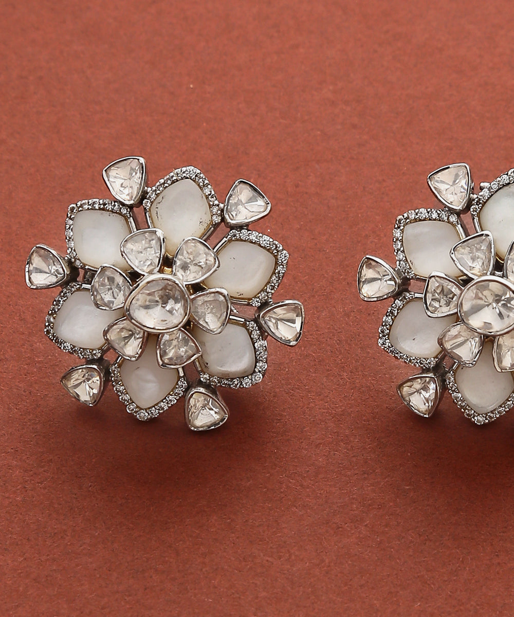 Phool_Stud_Earring_Handcrafted_With_Moissanite_Polki_and_Pure_Silver_WeaverStory_03