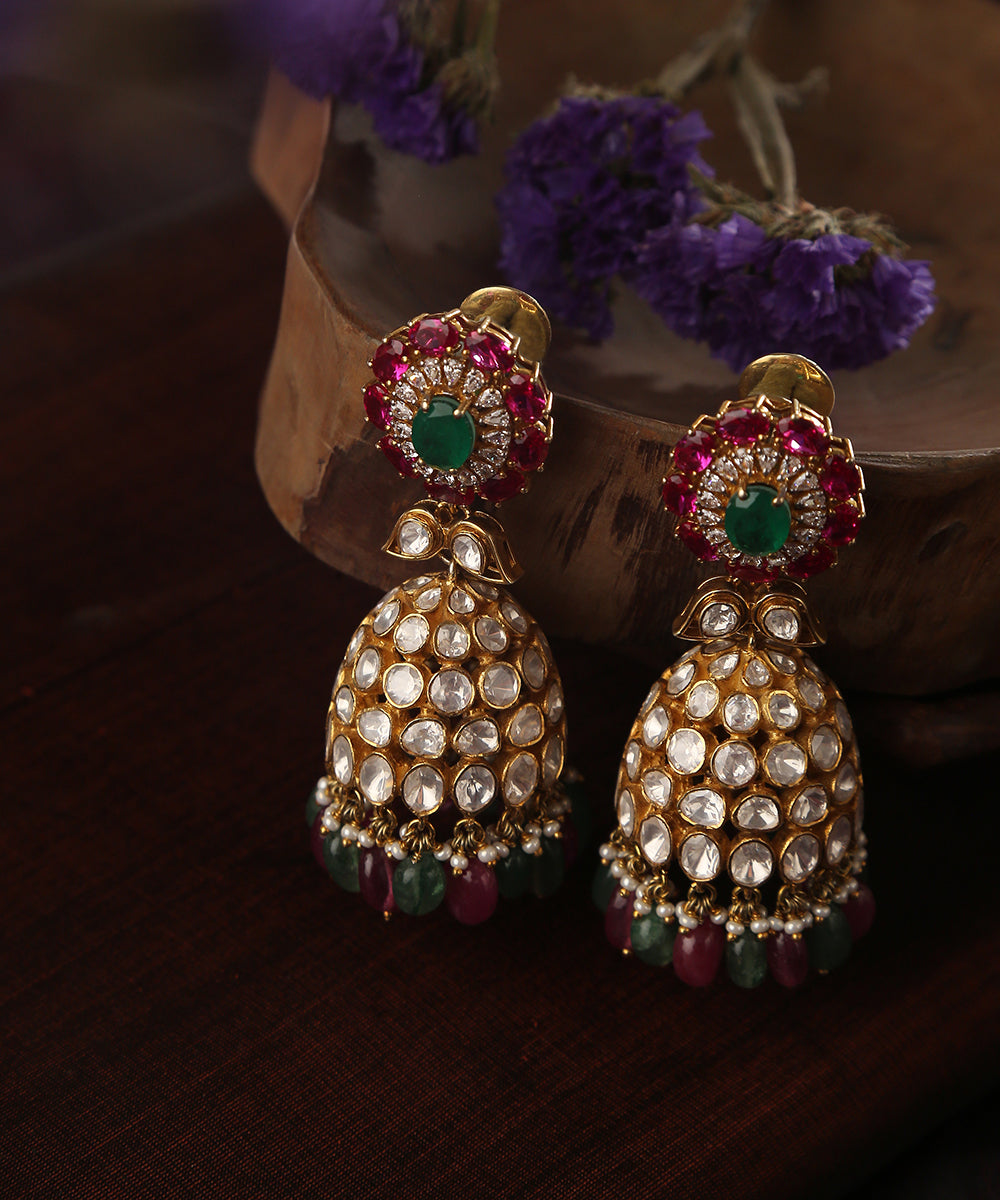 Mahnoor_Earrings_With_Moissanite_Polki,_Melons_And_Stones_Handcrafted_in_Pure_Silver_WeaverStory_01