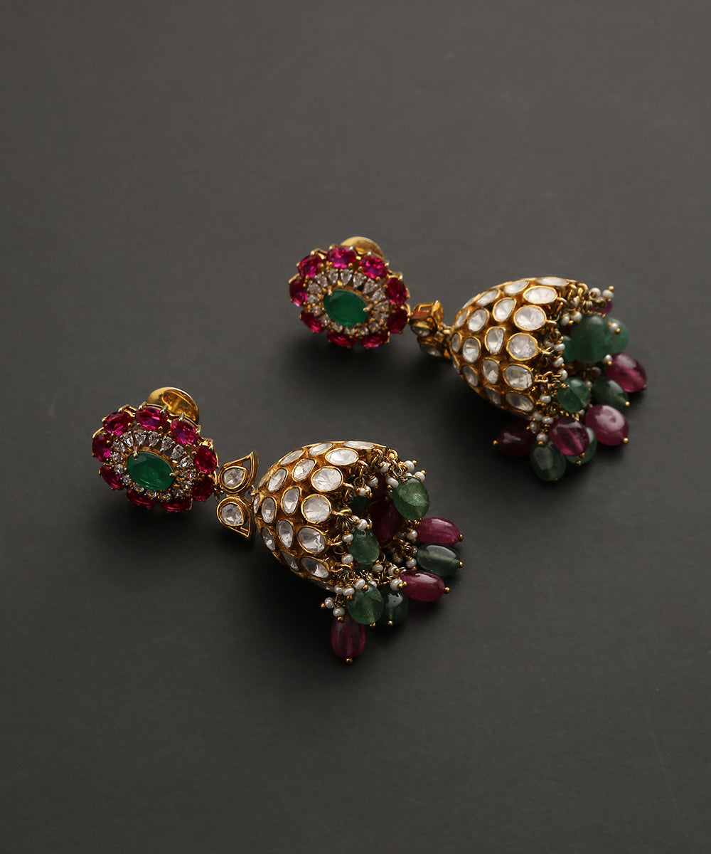 Mahnoor_Earrings_With_Moissanite_Polki,_Melons_And_Stones_Handcrafted_in_Pure_Silver_WeaverStory_02