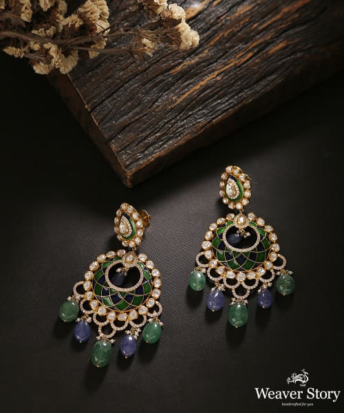 Morpankh_Earrings_With_Moissanite_Polki_Handcrafted_In_Pure_Silver_WeaverStory_01