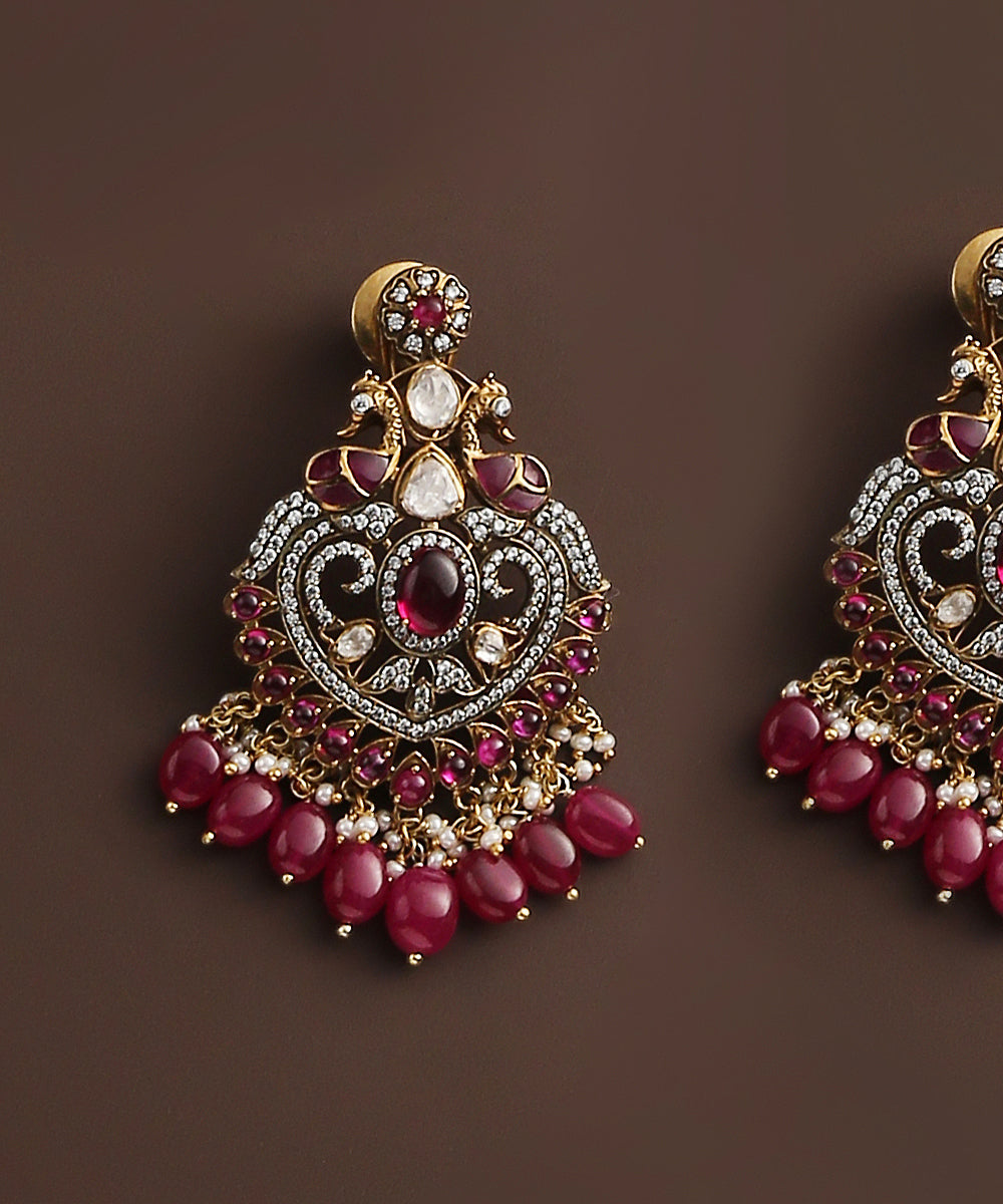 Prisha_Pure_Silver_Earrings_Handcrafted_With_Moissanite_Polki_And_Ruby_WeaverStory_03