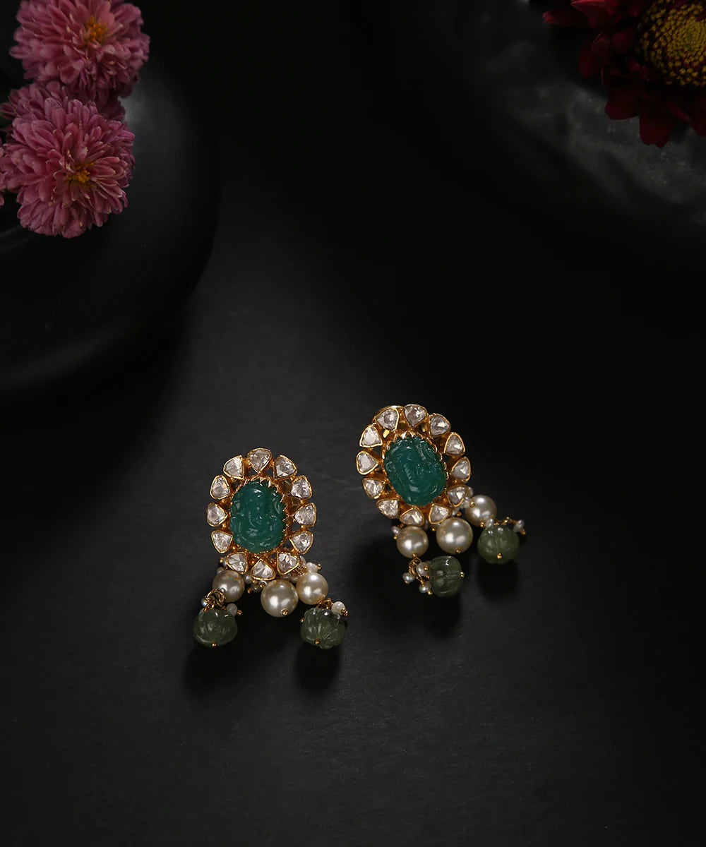 Suhani_Handcrafted_Pure_Silver_Earrings_With_Moissanite_Polki_And_Emeralds_WeaverStory_01
