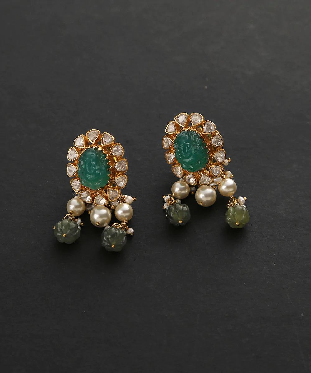 Suhani_Handcrafted_Pure_Silver_Earrings_With_Moissanite_Polki_And_Emeralds_WeaverStory_02