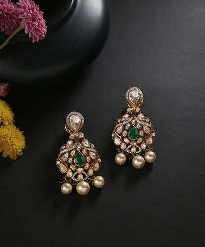 Handcrafted_Pallavi_Pure_Silver_Earrings_With_Moissanite_Polki_And_Pearl_Hangings_WeaverStory_01