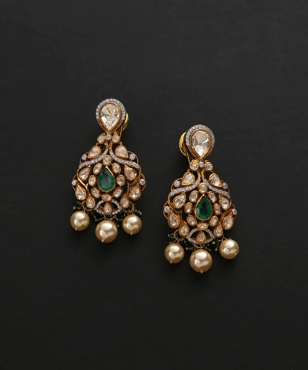 Handcrafted_Pallavi_Pure_Silver_Earrings_With_Moissanite_Polki_And_Pearl_Hangings_WeaverStory_02