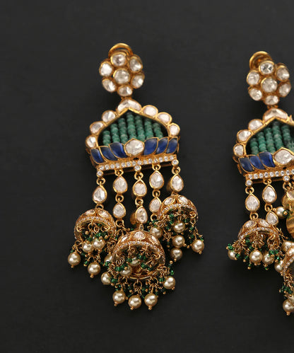 Avni_Moissanite_Polki_Earrings_Handcrafted_In_Pure_Silver_With_Emeralds_And_Pearls_WeaverStory_03