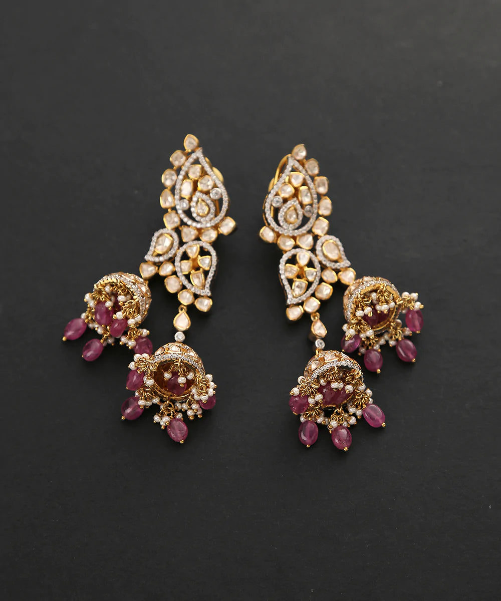 Vedhika_Moissanite_Polki_Handcrafted_Pure_Silver_Earrings_With_Ruby_WeaverStory_02