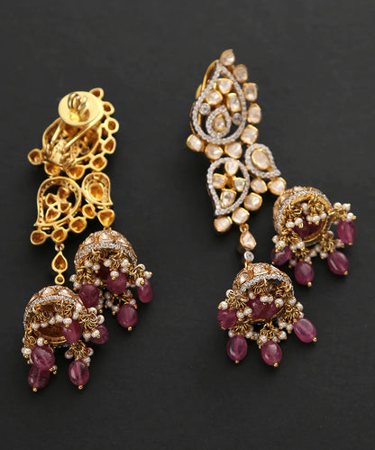 Vedhika_Moissanite_Polki_Handcrafted_Pure_Silver_Earrings_With_Ruby_WeaverStory_03