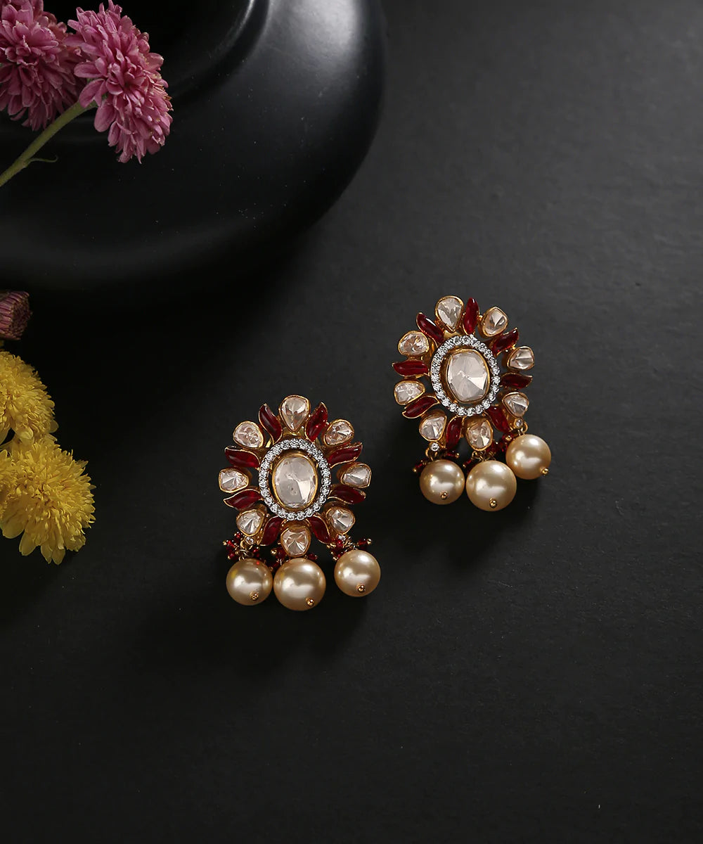 Kashish_Handcrafted_Moissanite_Polki_Earrings_In_Pure_Silver_With_Ruby_And_Pearl_Hangings_WeaverStory_01