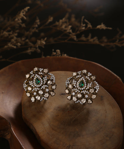 Naila_Handcrafted_Pure_Silver_Earrings_With_Moissanite_Polki_And_Emeralds_WeaverStory_01