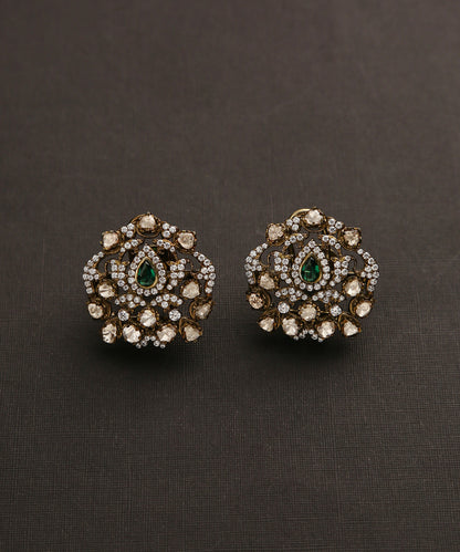 Naila_Handcrafted_Pure_Silver_Earrings_With_Moissanite_Polki_And_Emeralds_WeaverStory_02