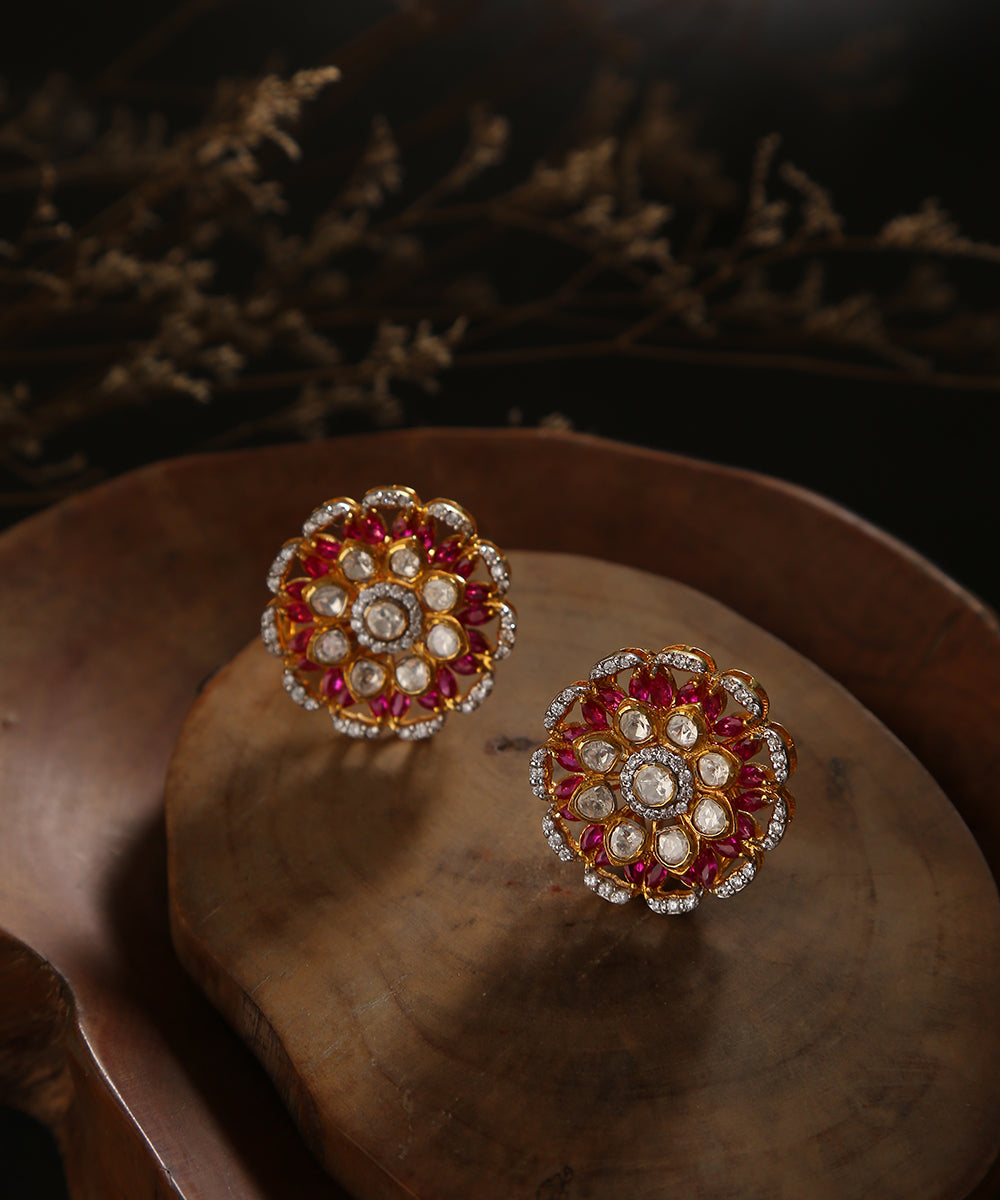 Mehwish_Handcrafted_Pure_Silver_Earrings_With_Moissanite_Polki_And_Ruby_WeaverStory_01