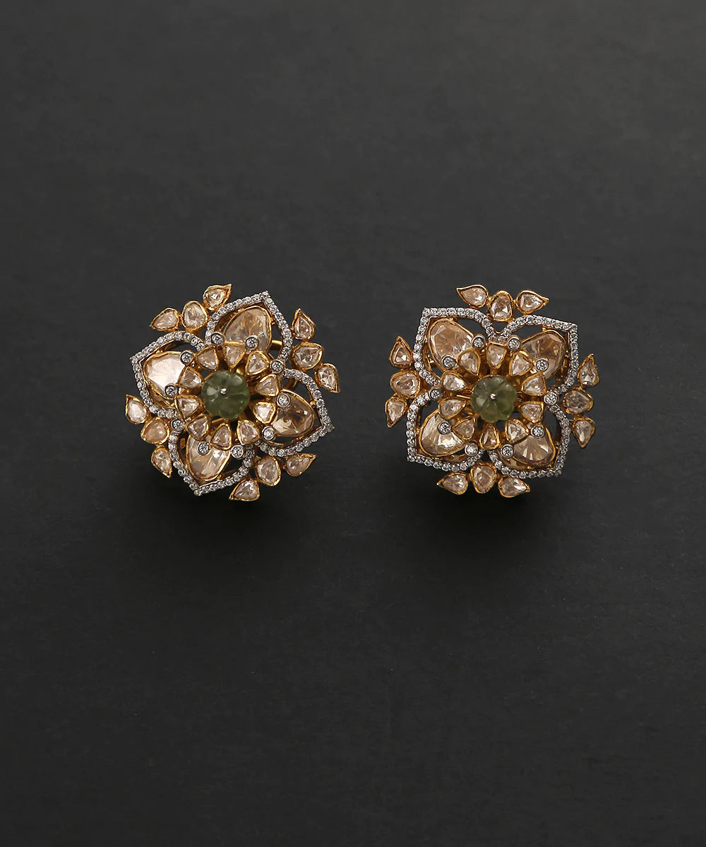 Chaaya_Moissanite_Polki_Studs_Handcrafted_In_Pure_Silver_WeaverStory_02