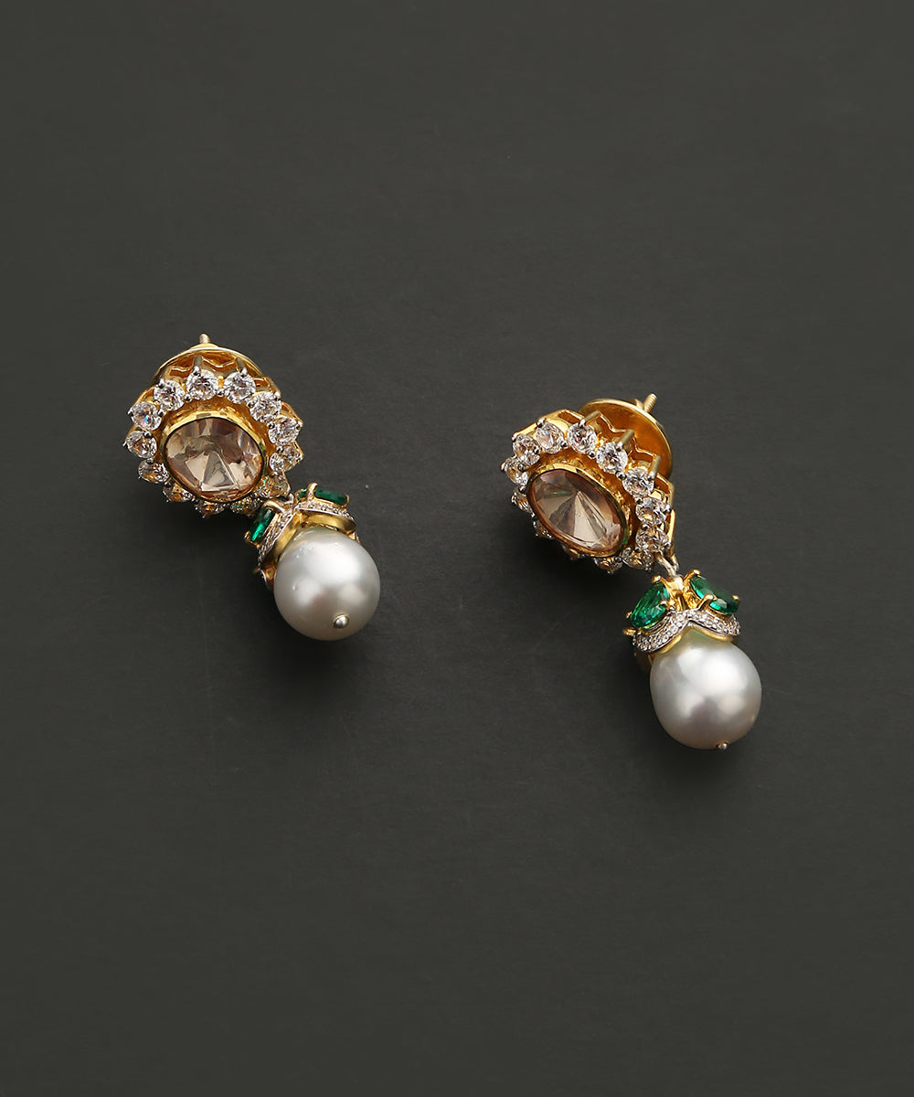 Hifza_Handcrafted_Pure_Silver_Earrings_With_Moissanite_Polki,_Pearls_And_Stones_WeaverStory_02
