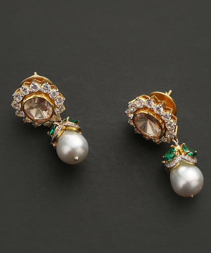 Hifza_Handcrafted_Pure_Silver_Earrings_With_Moissanite_Polki,_Pearls_And_Stones_WeaverStory_03