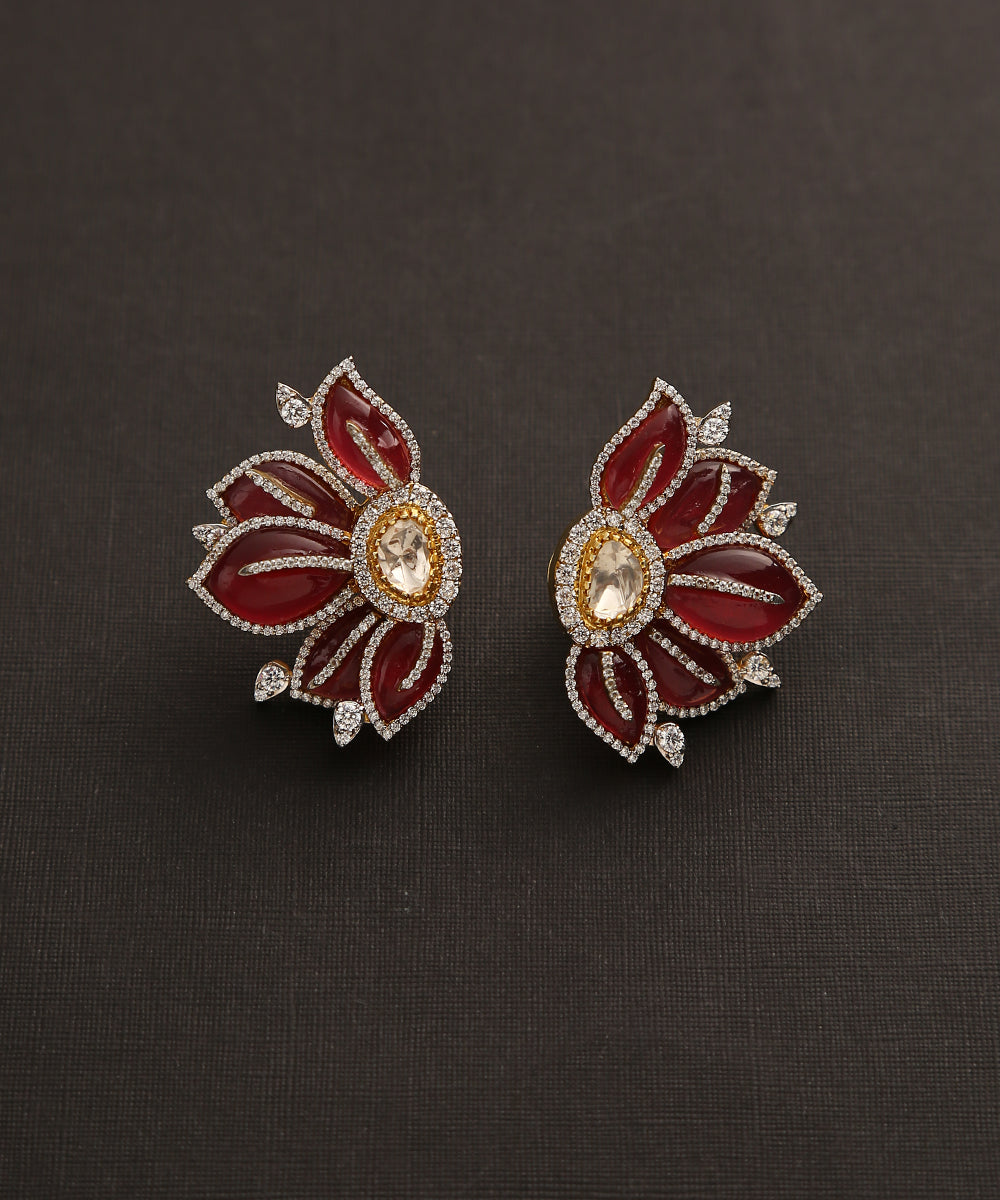 Aqsia_Handcrafted_Pure_Silver_Earrings_With_Moissanite_Polki_And_Ruby_WeaverStory_02