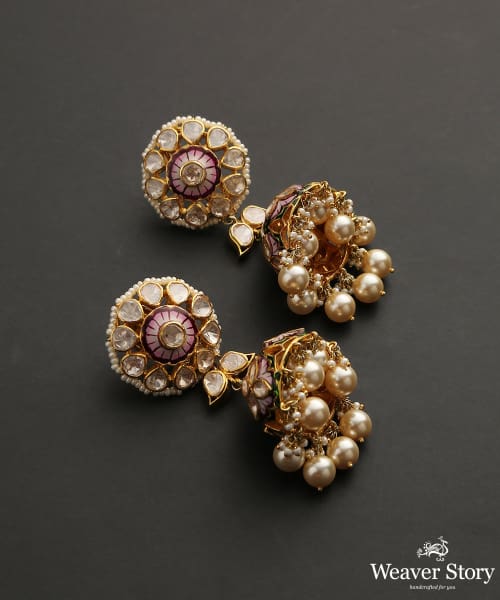Arisha_Earrings_With_Moissanite_Polki,_Enamel_And_Pearls_Handcrafted_in_Pure_Silver_WeaverStory_02