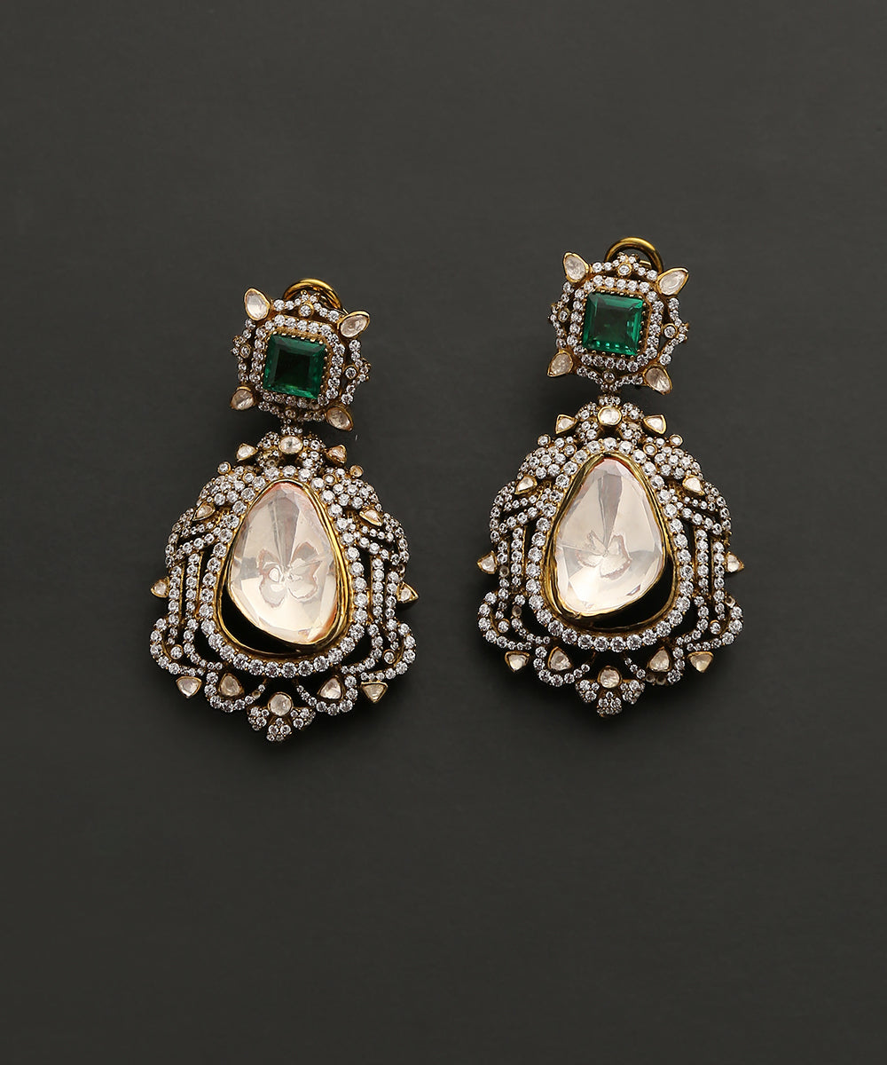 Tahira_Handcrafted_Pure_Silver_Earrings_With_Moissanite_Polki,_Emeralds_And_Stones_WeaverStory_02