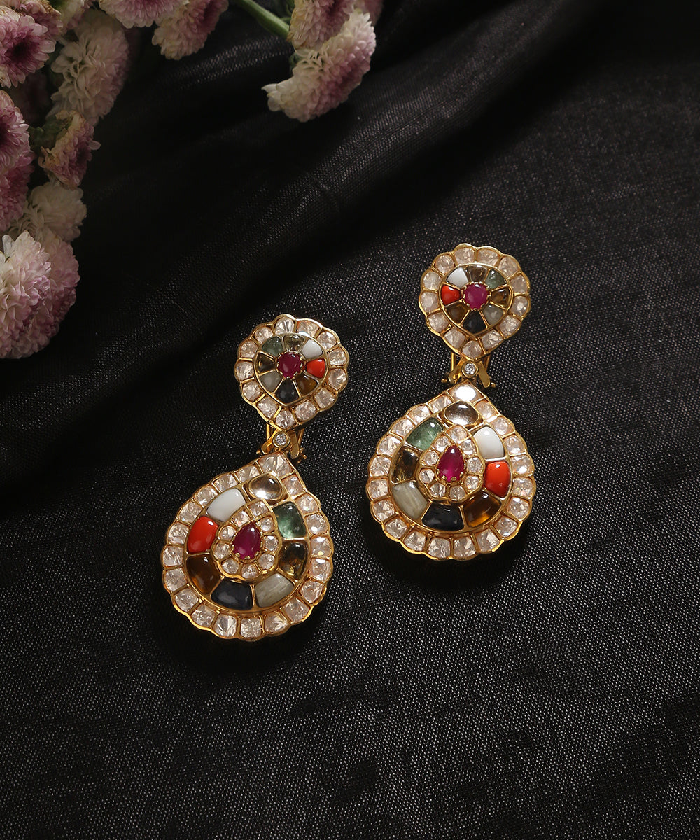 Drisna_Handcrafted_Pure_Silver_Earrings_With_Navratan_Stones_WeaverStory_01
