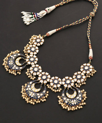 Neelchandni_Handcrafted_Pure_Silver_Moissanite_Polki_Necklace_with_Pearl_Hangings_WeaverStory_02