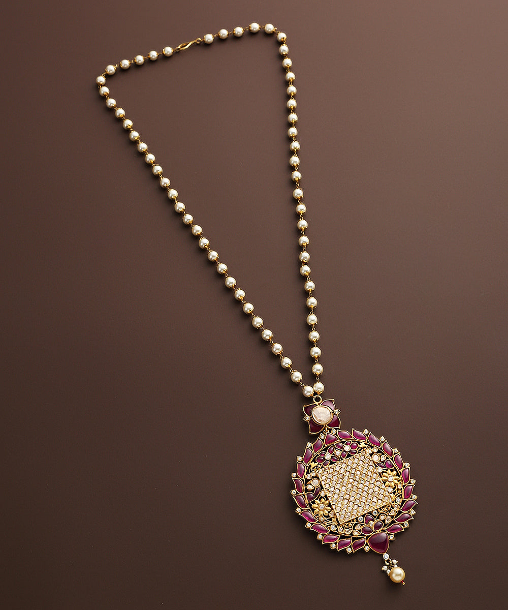 Latifa_Pure_Silver_Moissanite_Polki_Necklace_With_Ruby_And_Pearls_WeaverStory_02