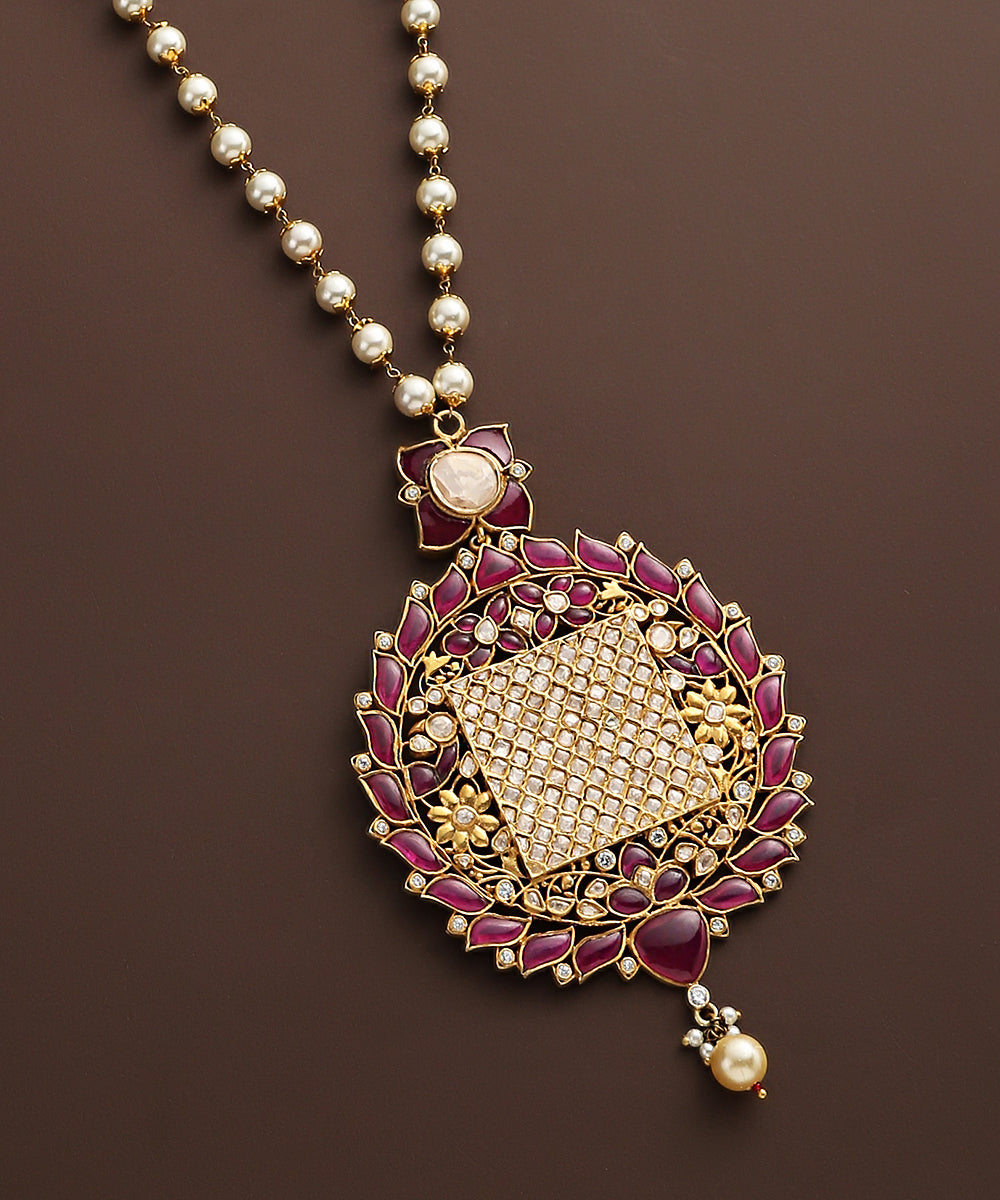 Latifa_Pure_Silver_Moissanite_Polki_Necklace_With_Ruby_And_Pearls_WeaverStory_03