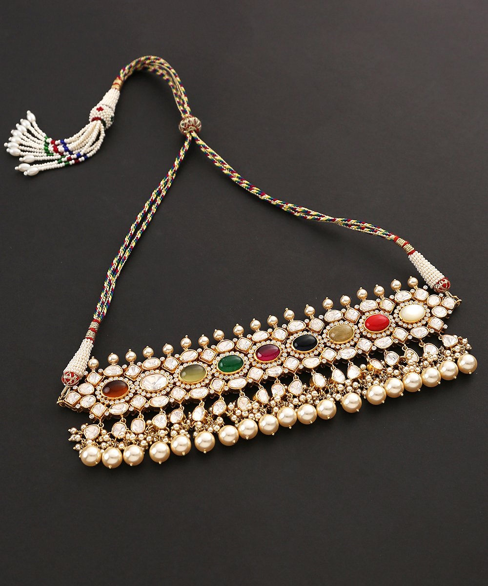 Navrishi_Moissanite_Polki_and_Pearl_Multi_Color_Handcrafted_Pure_Silver_Choker_WeaverStory_02
