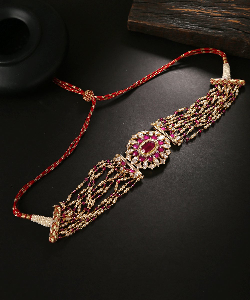 Tejal_Gold_Plated_Pure_Silver_Red_Rubi_Handcrafted_Choker_WeaverStory_01