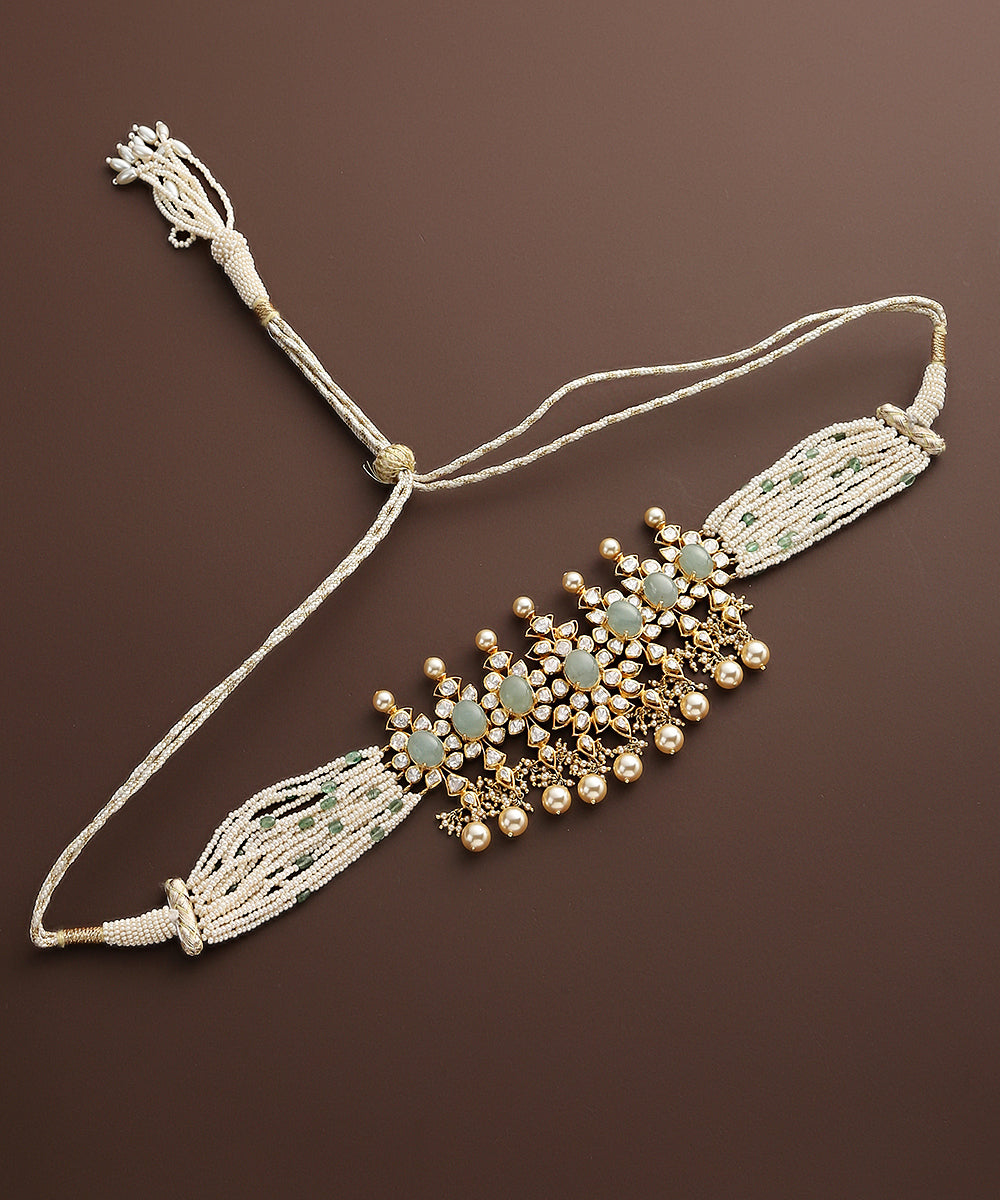 Parveen_Moissanite_Polki_Pure_Silver_Choker_With_Emeralds_And_Pearls_WeaverStory_02